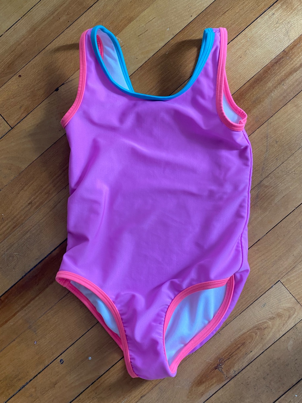 Cat & Jack Bright Pink One-Piece Swimsuit with Neon Trim XS 4/5